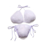 1 x RAW Customer Returns ZOSCGJMY Women s Fluffy Artificial Fur Bikini Set Triangle Bikini Two Piece Swimsuit White  - RRP €32.26