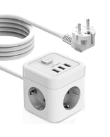 1 x RAW Customer Returns JSVER power cube 5M power strip 3 compartments with USB, surge protection with 3 USB chargers 15.5W multiple socket 3680W with switch for office, home or travel - white - RRP €26.21