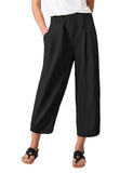 1 x RAW Customer Returns TOMEEK Women s Comfortable Linen Pants 3 4 Wide Pants with Pockets High Waist Capri Pants Elastic Cotton Flowy Summer Pants, Black, Size L - RRP €26.99