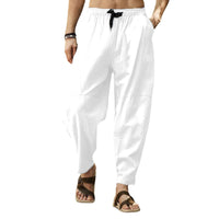 1 x RAW Customer Returns Cooleep Men s Linen Pants Summer Casual Lightweight Stretch Yoga Beach Trousers White L - RRP €26.53