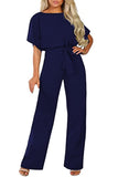 1 x RAW Customer Returns Sweezarmo Women s Elegant Half Sleeve Lantern Sleeve Jumpsuit With Belt Wide Leg Pants Jumpsuit XXL XX-Large Blue - RRP €48.4