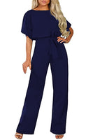 1 x RAW Customer Returns Sweezarmo Women s Elegant Half Sleeve Lantern Sleeve Jumpsuit With Belt Wide Leg Pants Jumpsuit L Large Blue - RRP €48.4