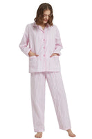 1 x RAW Customer Returns GLOBAL Women s Pajamas Cotton Women s Pyjama Set Long Women s Two-Piece Nightwear Comfortable Loungewear Buttoned Top Pants Drawstring Pink Stripes XL - RRP €33.78