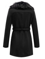 1 x RAW Customer Returns Geschallino Women s Long Jacket in Faux Suede Parka Lined in Warm Fleece with Detachable Fur Collar FF206 Black M - RRP €81.6