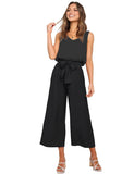 1 x RAW Customer Returns FANCYINN Women 2 Piece Crop Pants Set Wide Leg Wide Strap V Neck Tank High Waist Cropped Paper Bag Pants with Belt Black Top and Wide Leg Pants XS - RRP €35.27