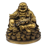 1 x RAW Customer Returns Petrichor Feng Shui Laughing Buddha Sitting on Lucky Money Coins Carrying Gold Bars for Good Luck Fortune 5 Inch  - RRP €29.5