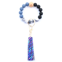 1 x Brand New pitkalle Silicone Keychain with Leather Tassel Bracelet Wristlet Keychain Silicone Elastic Beads Bangle Key Rings for Women Girls - Rainbow - RRP €27.6