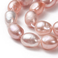 1 x RAW Customer Returns Freshwater Pearls, 10mm Cultured Pearls, Cream-Apricot Color, Oval Shape-Rice Grain, Baroque, Shell Pearls, Stringing - RRP €12.05