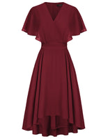 1 x RAW Customer Returns Women s Short Sleeve Dress High Waist A-Line Cocktail Dress with Belt Elegant Chiffon Summer Dress Red Wine XL - RRP €41.34