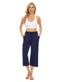 1 x RAW Customer Returns BATHRINS women s casual pants 3 4 pants jogging pants summer loose comfortable wide leg sweatpants house pants sports pants with pockets and adjustable drawstring navy blue, XL  - RRP €18.99