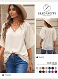 1 x RAW Customer Returns Elegancity Beige Blouse Women Chiffon Shirt V Neck Tunic Trumpet Sleeves Short Sleeve with Ruffle Elegant Solid Color Summer Blouses M - RRP €28.99