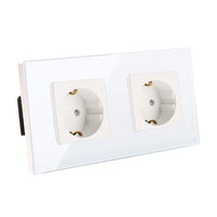 1 x RAW Customer Returns Pack of 2 CNBINGO glass Schuko socket flush-mounted, double socket white, double wall socket with glass frame - RRP €30.22