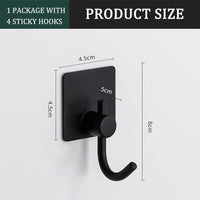 1 x Brand New GROVBLE 4 pieces adhesive hooks extra strong no punch sticky hooks towel holder wall hooks self-adhesive made of stainless steel, waterproof, rust-proof black perfect for bathroom, kitchen wall, toilet, - RRP €24.0