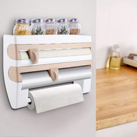 1 x RAW Customer Returns Wall Roll Holder with Shelf Kitchen Roll Holder with Foil Cutter Paper Roll Holder for Kitchen Roll Aluminum Foil Cling Film Paper Towel Holder Kitchen Tools Khaki  - RRP €28.75