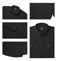 1 x Brand New JACKETOWN Shirt Casual Men s Short Sleeve Regular Fit Kent Collar Tops Summer Business Shirt Men s Short Sleeve Embroidery Shirt Leisure Black L - RRP €33.26