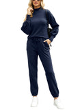 1 x RAW Customer Returns REORIA Women s Cotton Turtleneck Long Sleeve Jogging Activewear Tracksuit 02 Navy Blue M - RRP €42.99