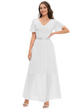 1 x RAW Customer Returns DRESSTELLS Women s Bridesmaid Dress Long Chiffon Evening Dress Party Cocktail Dress V-Neck Summer Dress White XL - RRP €58.06