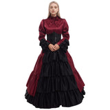 1 x RAW Customer Returns GRACEART Women s Medieval Victorian Costume Vintage Ruffle Fancy Dress with Crinoline and Belt Wine Red, Small  - RRP €66.54