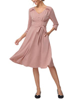 1 x RAW Customer Returns Women s Elegant 3 4 Sleeve A-Line V-Neck Cocktail Dress with Pockets Party Leisure Pink XL - RRP €30.35