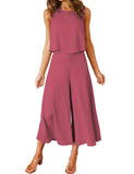 1 x RAW Customer Returns FANCYINN women s summer 2-piece outfit jumpsuit elegant sleeveless round neck tank top cropped wide leg pants dark purple red XS - RRP €35.28