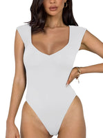 1 x RAW Customer Returns REORIA Women s Sexy Casual Double Lined Sleeveless Slimming V-Neck Bodysuit Shapewear Shaping Bodysuits White S - RRP €24.99