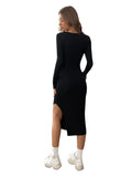 1 x RAW Customer Returns GORGLITTER Dress with Slit Long Sleeve Bodycon Dress Women s Elegant Dresses Midi Dresses Casual Dress with Sweetheart Neckline Black L - RRP €31.25