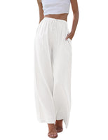 1 x RAW Customer Returns CMTOP Women s Summer Casual Cotton Linen High Waist Wide Leg Pants with Pockets Lounge Drawstring Elastic Waist Loose Comfortable Trousers White, XL  - RRP €30.24