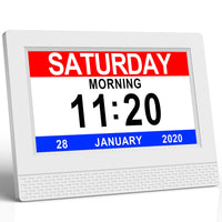 1 x RAW Customer Returns Yuanzeco 7 LCD Upgraded Version Digital Clock, LCD Digital Clock White Color Calendar with Date and Time Clock Auto - Dimming, for Alzheimer s and Young People, Elderly and Children - RRP €46.99