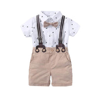 1 x RAW Customer Returns Volunboy Newborn Gentleman Outfits and Coordinates, Shirt Bow and Suspenders Shorts White, 18-24 months, Size 90  - RRP €27.22