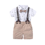 1 x RAW Customer Returns Volunboy Newborn Gentleman Outfits and Coordinates, Shirt Bow and Suspenders Shorts White, 9-12 months, Size 73  - RRP €27.05