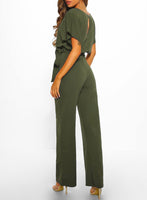 1 x RAW Customer Returns Dokotoo Women s Long Sleeve Elegant Round Neck Backless Jumpsuit Sexy Belted Pants S-XL Green Z XXL - RRP €49.99