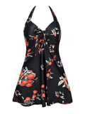 1 x RAW Customer Returns Summer Mae Women s Swimsuit Halterneck One Piece Tankini with Shorts Push Up Printed Black Red Fruits XL - RRP €38.3