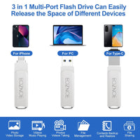 1 x RAW Customer Returns EOZNOE 256GB USB Stick for iPhone Flash Drive, 3-in-1 Phone Memory Stick USB 3.0 External Storage, Phone Photo Stick Storage Expansion Compatible with Phone iPad Android PC Mac - RRP €36.89