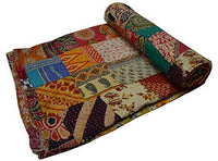 1 x RAW Customer Returns Estationeryhouse Indian Vintage Patchwork Kantha Quilt Handmade Reversible Cotton Fabric Bohemian Quilt 85x55 inches  - RRP €34.86