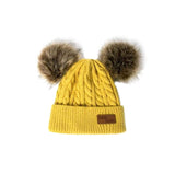 1 x RAW Customer Returns BESTOYARD Double Pompom Child Kids Beanie Hat Cute Baby Fox Fur Ball Knitted Hats Autumn Winter Warm Soft Crochet Girls Boys Hats Yellow  - RRP €9.66