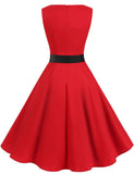 1 x RAW Customer Returns Gardenwed Women s Dress Elegant Vintage 50s Evening Ceremony Dress Rockabily Sleeveless Cocktail Dress with A-Line Belt Red 2XL - RRP €46.85