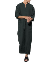 1 x RAW Customer Returns YAOHUOLE Men s Kaftan Cotton Thobe Men Linen Kaftan Men with V Neck Dark Gray L - RRP €27.98