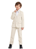 1 x RAW Customer Returns LOLANTA 3-Piece Boys Plaid Suit Set, Elegant Blazer for Wedding Prom, Formal Wear Jacket-Pant-Bow Tie Set 11-12 Years, Beige  - RRP €39.98