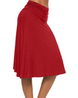 1 x Brand New Elegant Elastic Knee Length Skirt Solid Color High Waist Midi Skirt for Women, Viscose Red, X-Large - RRP €22.8