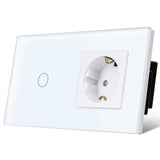 1 x RAW Customer Returns TAWOIA light switch with Schuko socket combination, flush-mounted, 16A socket, 157 x 86 mm hardened crystal plate with LED backlight 1 compartment 1 way touch wall light switch 1000W white - RRP €15.99