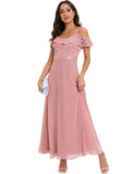 1 x RAW Customer Returns Gardenwed Plus Size Prom Wedding Formal Dress, Plus Size Cold Shoulder Bridesmaid Evening Formal Dress Blush 2XL - RRP €63.01