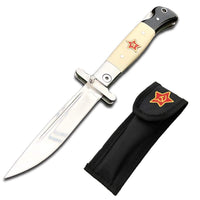 1 x RAW Customer Returns Promithi Russian Knife Finka NKVD Knife KGB Manual Folding Pocket Knife Black and White Handle 440C Blade for Camping Outdoor - RRP €30.23