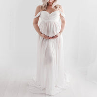 1 x RAW Customer Returns Pregnant Women Elegant Maxi Dress Off Shoulder Full Length Maternity Dress Maternity Dress with Front Slit for Photo Shoot Wedding Party XL  - RRP €37.87