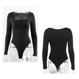 1 x RAW Customer Returns KOEMCY Women s Long Sleeve Bodysuit Top Body Sexy Women s Body Slim Bodysuits Tops Underwear Elegant Long Sleeve Bodysuit for Women Long Sleeve Black, XL  - RRP €19.84