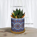 1 x RAW Customer Returns Lewondr Ceramic Succulent Pots, 4 Pieces 7 cm Cactus Plant Pots Mini Flower Pots Set with Bamboo Coasters Miniature Planter Container Decorations for Home Office Balcony - Mandala 01 Colorful - RRP €27.01