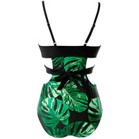 1 x RAW Customer Returns Yutdeng Women s Swimsuit with Decorative Cutouts Wrap Look Lace Up Bikini One Piece Swimwear Tummy Control Cut Out Crossover Beachwear Printed One Piece Bikini with Straps Adjustable,Green,S - RRP €18.68