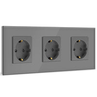 1 x RAW Customer Returns BSEED Schuko socket 3-way crystal glass plate socket glass Schuko triple socket 16Amp socket 228 mm grey extension sockets wall socket - RRP €18.69