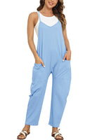 1 x RAW Customer Returns T1FE 1SFE Stretch Jumpsuit Women Summer Adjustable Straps Dungarees Fabric Comfortable with Pockets V-Neck Overall Women Loose Seamless Onepiece Blue Size S - RRP €30.24