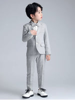 1 x RAW Customer Returns LOLANTA 3-piece boys plaid suit set, elegant blazer for wedding prom, formal wear jacket-pant-bow tie set gray, 10-11 years, label size 150  - RRP €39.98