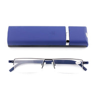 1 x RAW Customer Returns TR90 Ultra Light Reading Glasses Men Women Metal Reading Glasses with Case and Glasses Cleaning Cloth Blue, 1.0  - RRP €58.8